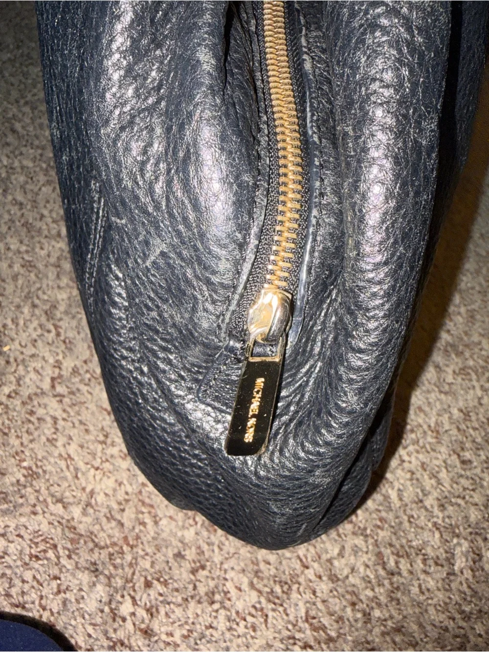 Michael Kors “Fulton” Black Pebbled Leather Hobo Bag with Gold Hardware